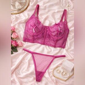 🆕 Seven Til Midnight - Lace Lingerie Bra and Panty Set - Fuchsia Hot Pink
